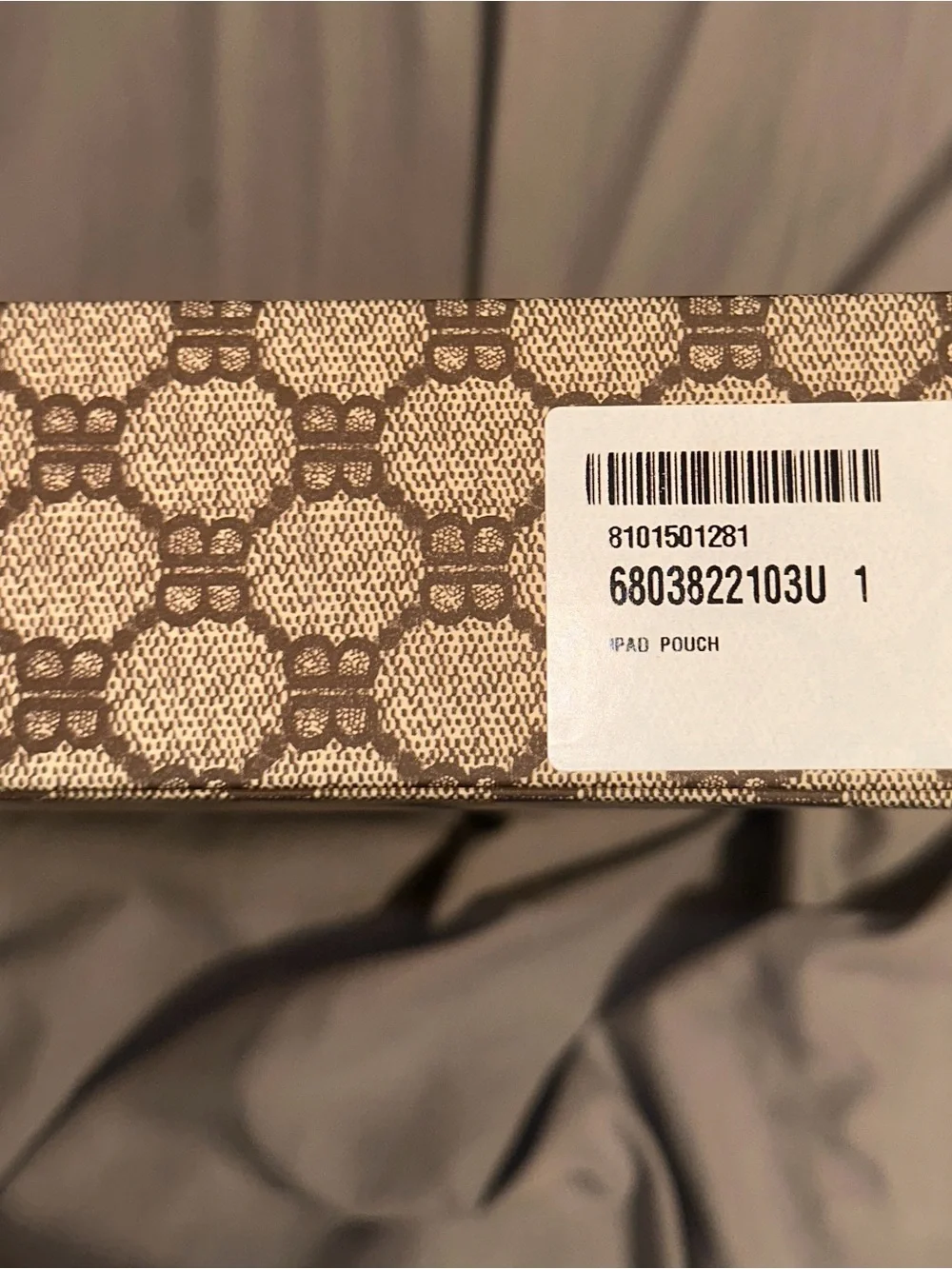 Balenciaga Beige Monogram Canvas Pouch with Green and Red Center Stripe